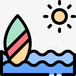 自由冲浪冲浪爱好和自由时间7线性颜色图标高清图片