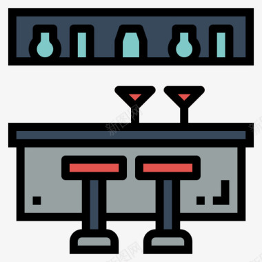元旦酒吧酒吧家具113线性颜色图标图标