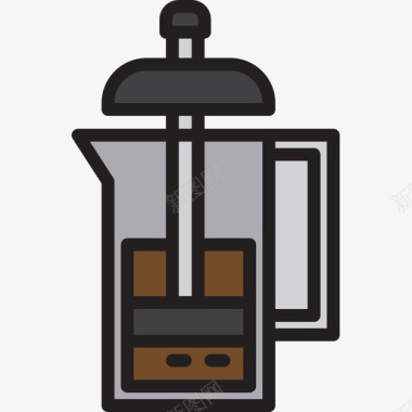 法式印刷机咖啡54线性颜色图标图标