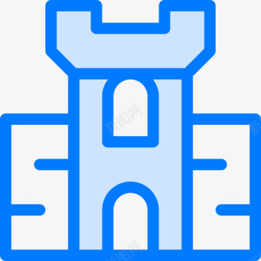 建筑与城市中世纪36蓝色图标图标