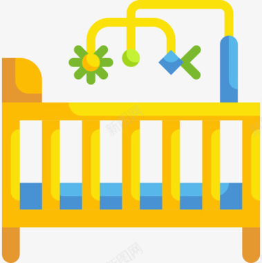 婴儿床家具和家庭用品34扁平图标图标
