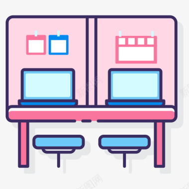 办公空间展示办公桌共工作空间6线性颜色图标图标
