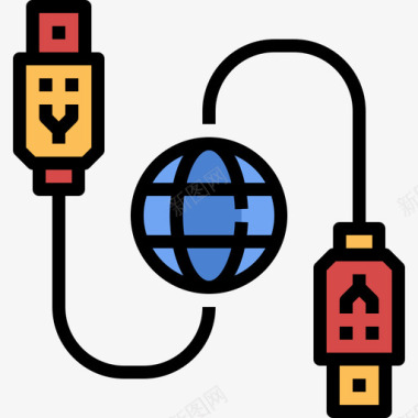彩色售后标志Usb电缆计算机33线性彩色图标图标