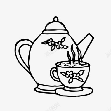 茶壶茶杯手绘图标图标