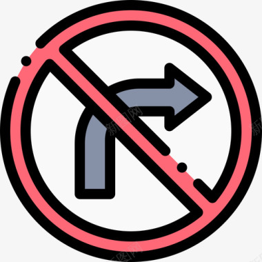 禁止右转交通标志14线形颜色图标图标