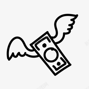 有翅膀的钱钞票收入图标图标
