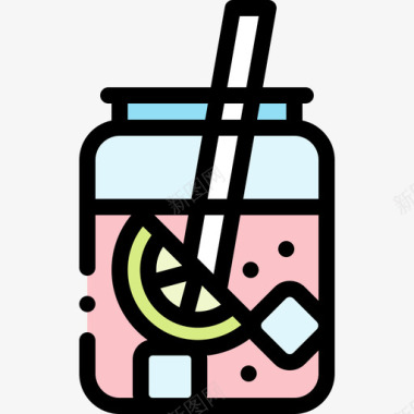 柠檬水夏季食品和饮料2线性颜色图标图标