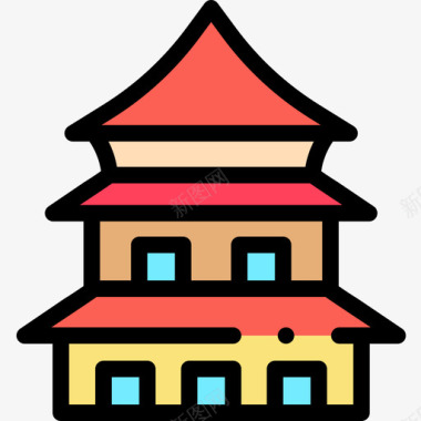中国房子中国41线性颜色图标图标