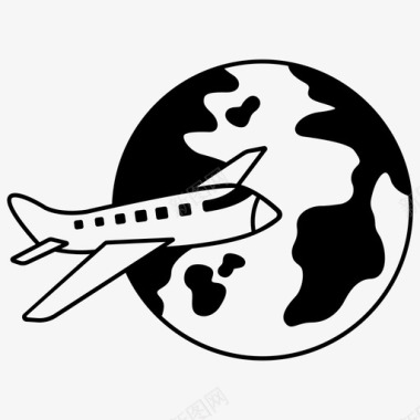 飞机航空公司地球图标图标