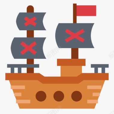 卡通船船海盗11号扁平图标图标