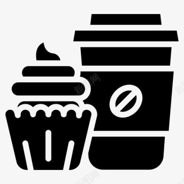 带纸杯蛋糕的咖啡快餐垃圾食品图标图标