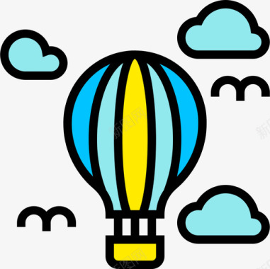 热气球网页和平面1线颜色图标图标