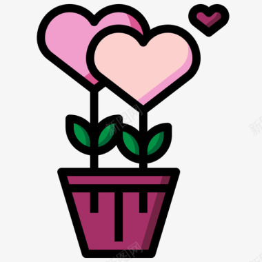 粉色浪漫花花爱情和浪漫14线性颜色图标图标