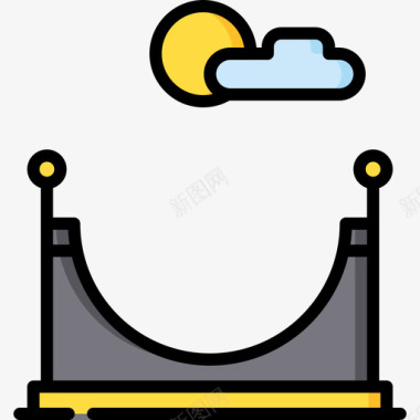 公园喷泉滑板公园城市生活17线性色彩图标图标