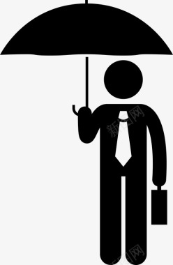 商人在伞下保护下雨图标图标