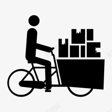 黑色载货自行车包一堆箱邮递员图标图标