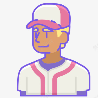 棒球运动员阿凡达男线性肤色图标图标