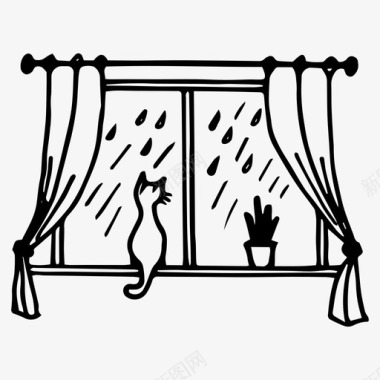 雨天猫手绘图标图标