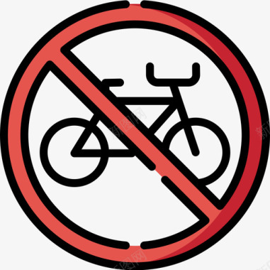 矢量信号图标禁止自行车信号和禁令6线颜色图标图标