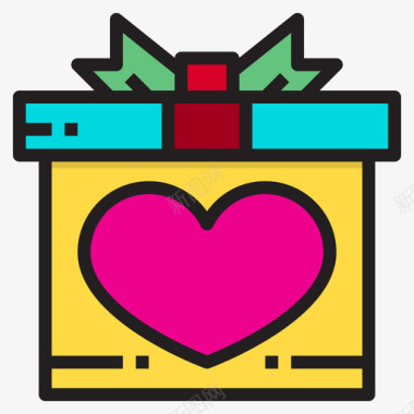 礼物盒心形礼物25线性颜色图标图标