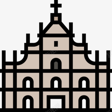 发散性澳门圣保罗大教堂亚洲地标性建筑4座线条色彩图标图标
