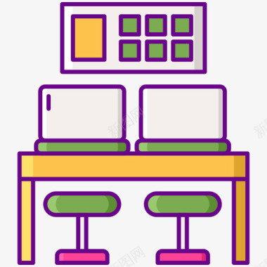 办公桌共工作空间5线性颜色图标图标