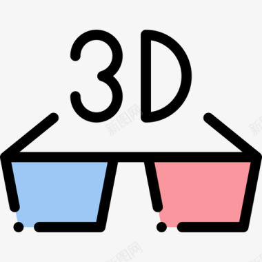 扁平化3D眼镜3d眼镜电影工业12线性彩色图标图标