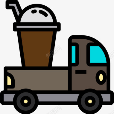 咖啡车街头食品线性颜色图标图标