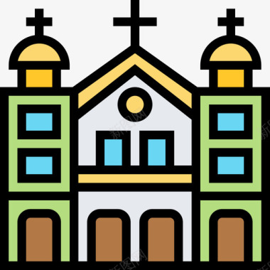 教堂建筑31线条色彩图标图标