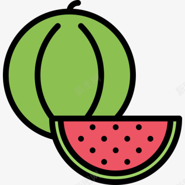 西瓜水果和蔬菜41彩色图标图标