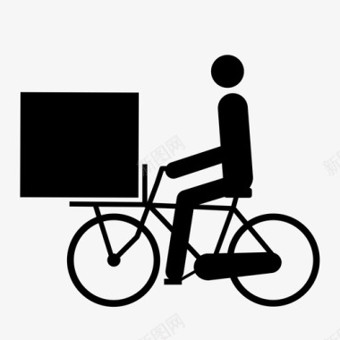 自行车运送黑色大盒子方形在自行车前面图标图标