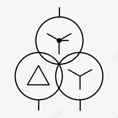 三绕组变压器YNdy （中性点引出 星形-三角形-星形连接）图标