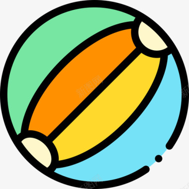 卡通沙滩球沙滩球夏令营10线性颜色图标图标