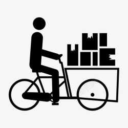 送货人有很多包裹的载货自行车小箱子很多货物图标高清图片