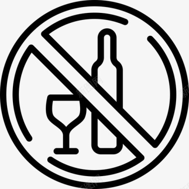 禁止下水禁止饮酒警告标志4直线图标图标