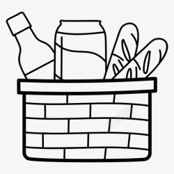 柳条篮藤筐野餐篮食物桶杂货篮图标高清图片