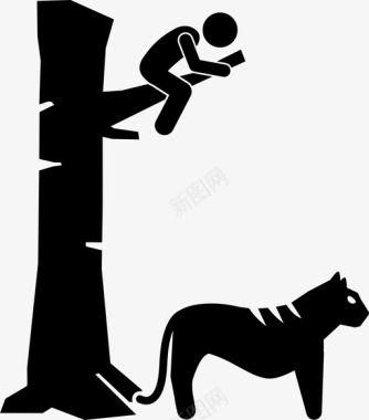人躲虎爬树危险图标图标