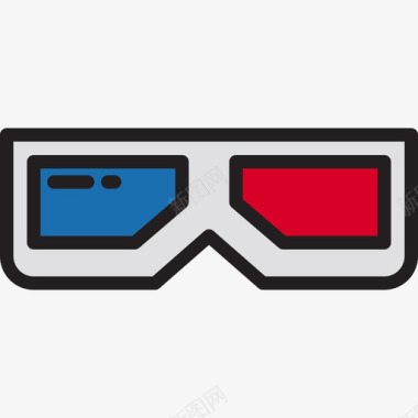 扁平化3D眼镜3d眼镜电影胶片2线性颜色图标图标