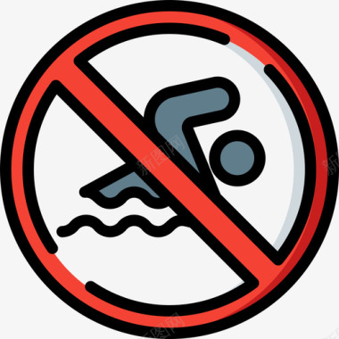 禁止下水禁止游泳警告标志2线条颜色图标图标