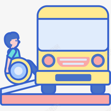 公共环境标识公共汽车残疾线性颜色图标图标