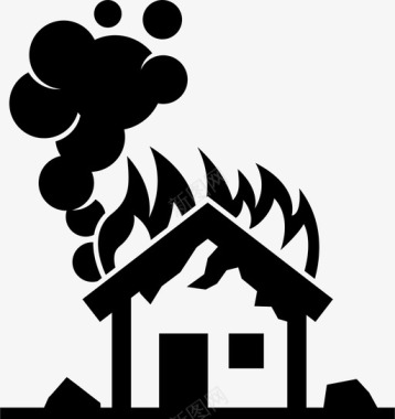 燃烧的房子火灾烟雾图标图标