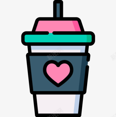 咖啡杯情人节69线性颜色图标图标