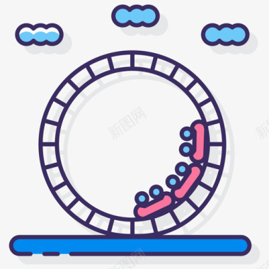 过山车马戏团87线性颜色图标图标
