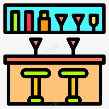 家用高脚吧台吧台家用设备11线性颜色图标图标