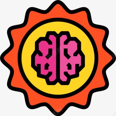 徽章大脑概念4线条颜色图标图标