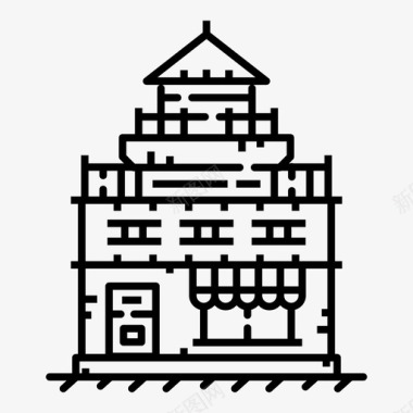 历史插画房屋建筑城市图标图标