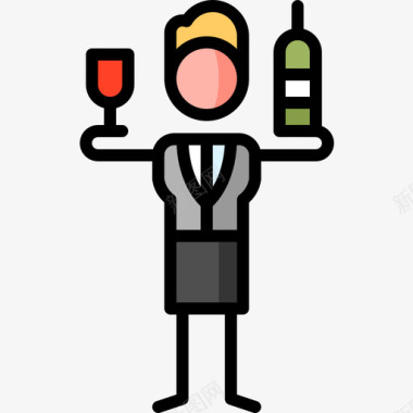品酒师68号餐厅线性颜色图标图标