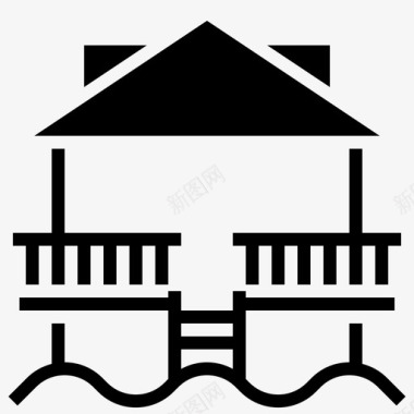 亭子小屋建筑和城市夏威夷图标图标