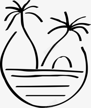 夏季海报素材下载手绘海滩日落手绘棕榈树图标图标
