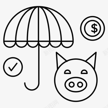 玩耍的小猪雨伞硬币美元图标图标
